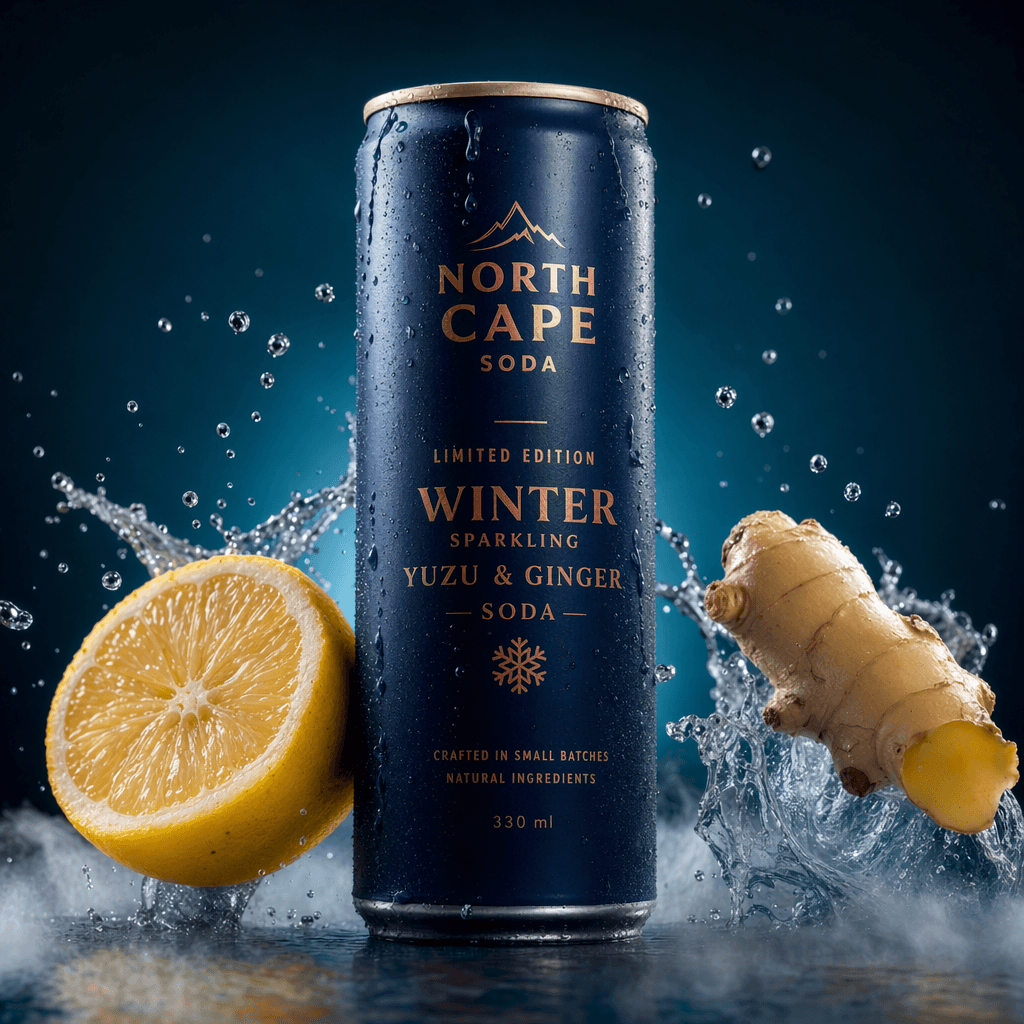 Yuzu ginger soda product photography generated with ChatGPT Images 2.0