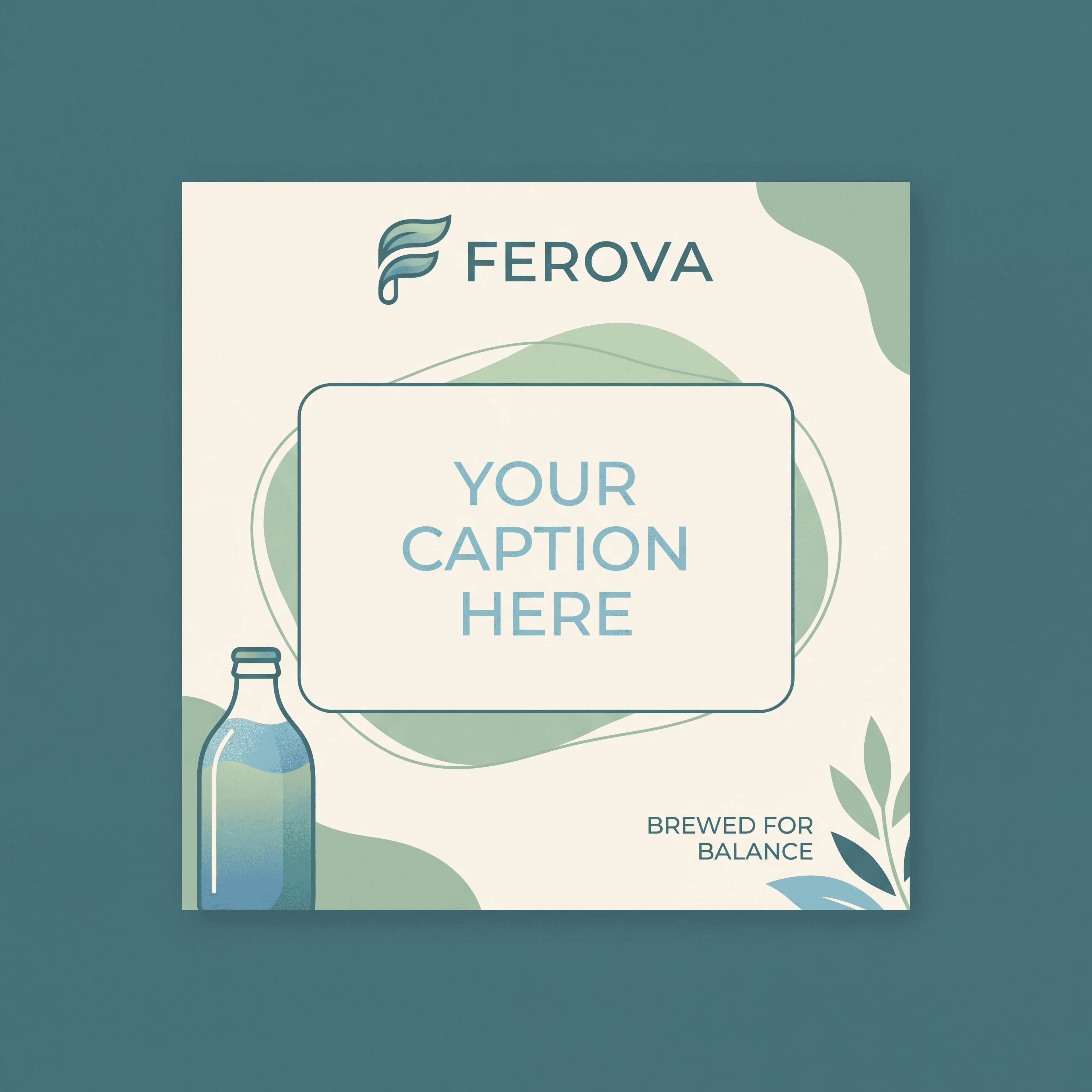 Branded social media post template with logo, caption placeholder, and illustration