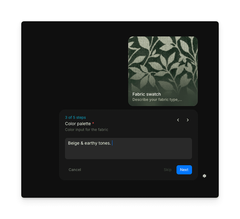 Color palette input in the Morphic fabric swatch workflow