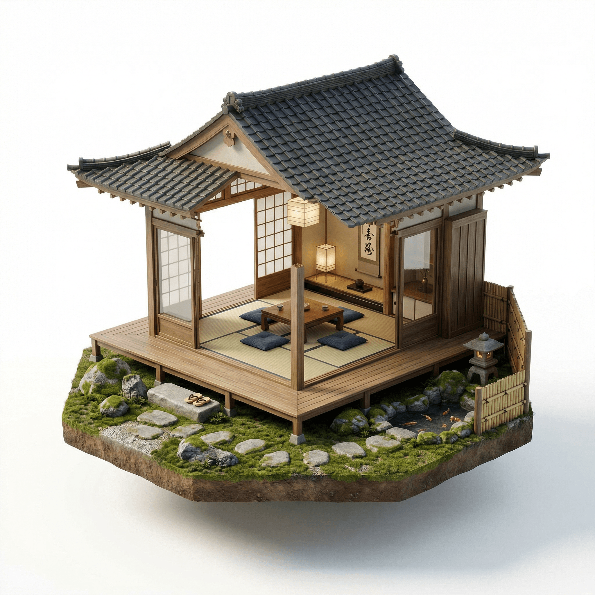 Final isometric diorama illustration with realistic materials and miniature scale effect