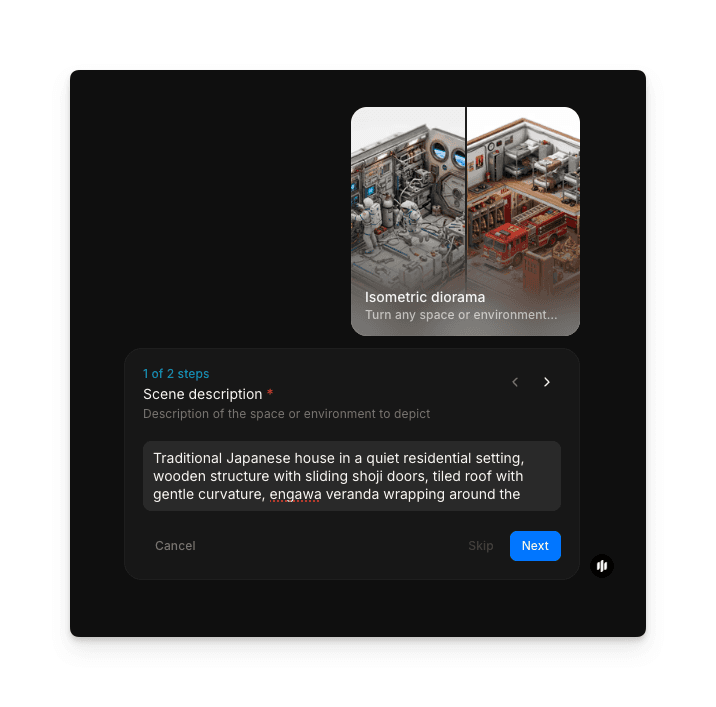 Environment description input in the Morphic isometric diorama workflow