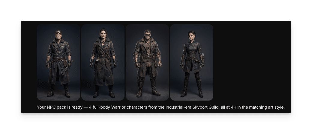 일관된 아트 스타일로 6개의 고유한 캐릭터를 보여주는 완성된 NPC 초상화 팩