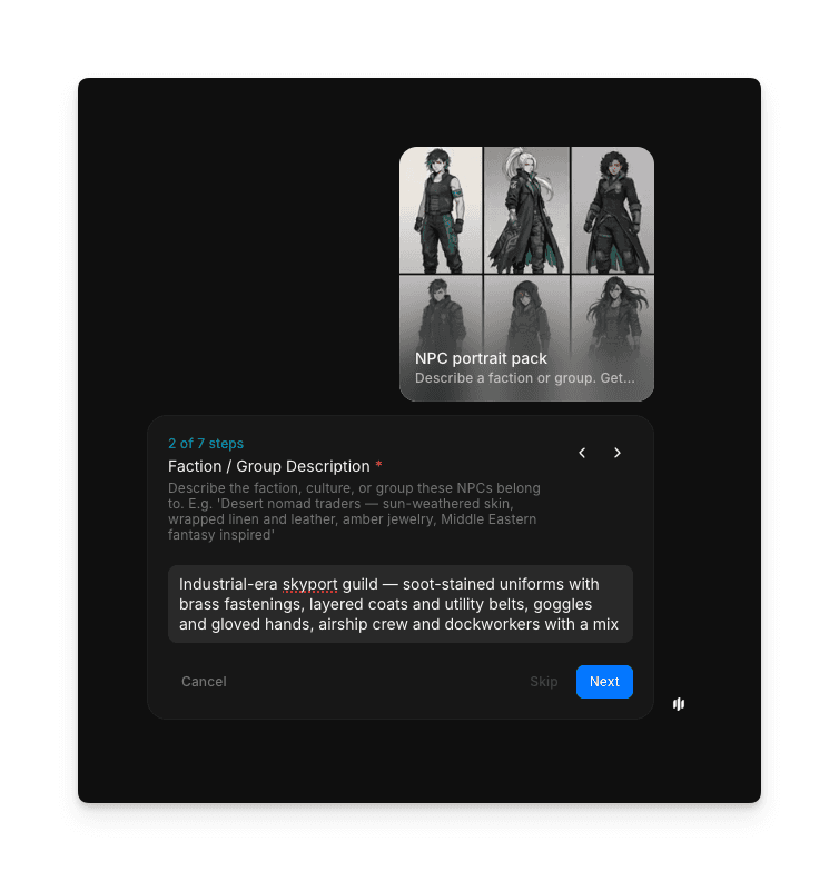 Morphic 워크플로우에서 선택한 초상화 템플릿 스타일 미리보기
