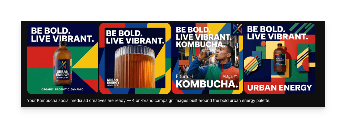 브랜드에 맞는 캠페인 비주얼을 보여주는 생성된 전문 광고 크리에이티브