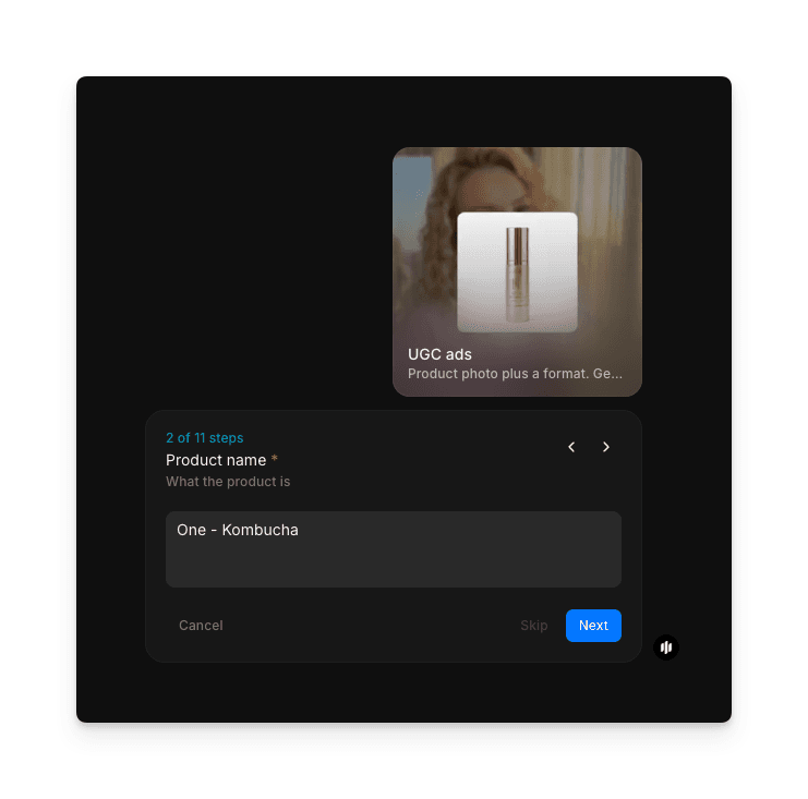 Product name input field in Morphic UGC ad workflow