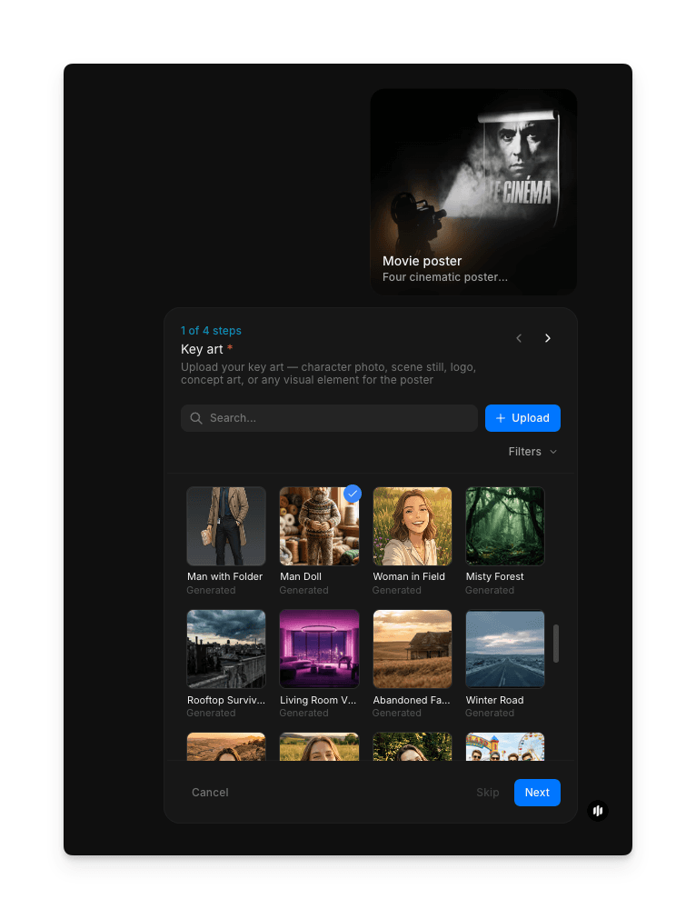 Morphic workflow library showing the movie poster template