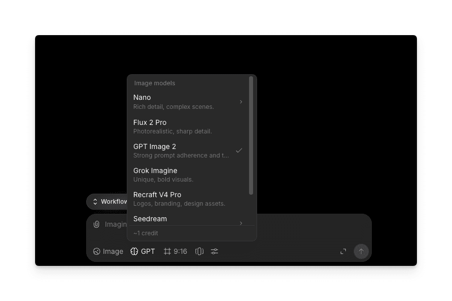 Step 2 — Select GPT Image 2 from the Morphic model picker