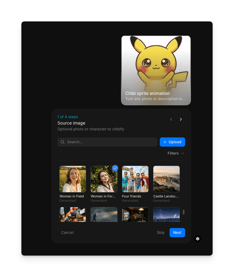 Interface de saisie de personnage dans le workflow d'animation de sprites chibi de Morphic