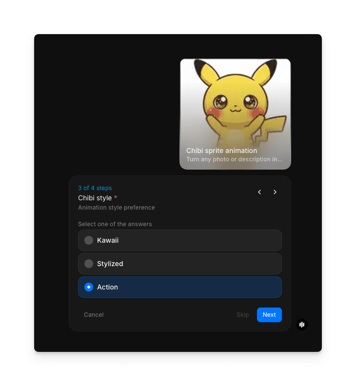 Sélection du style chibi dans le workflow d'animation de sprites chibi de Morphic
