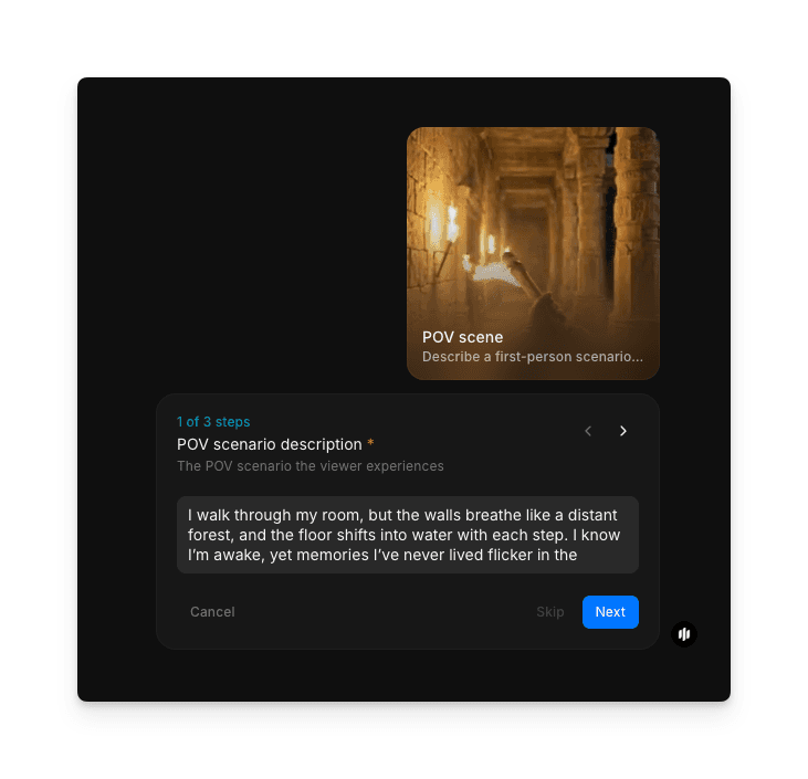 Text input field for describing the POV scenario in the Morphic workflow
