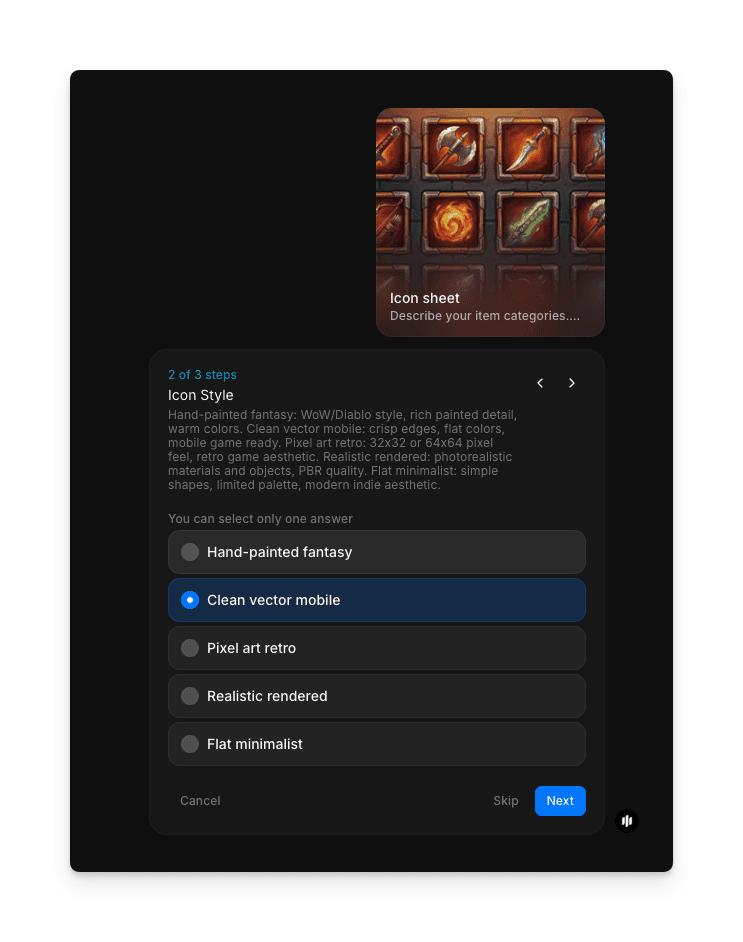 Icon configuration options and settings in Morphic