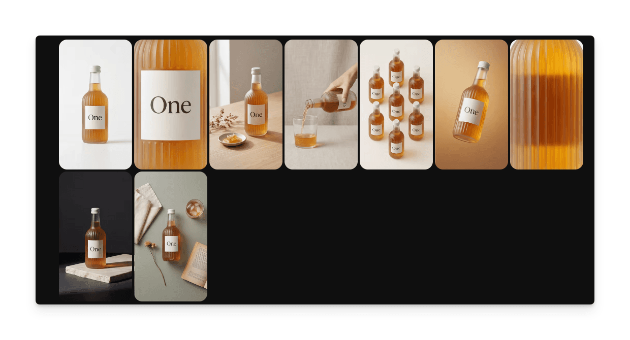 Completed 9-panel product photo storyboard generated by Morphic