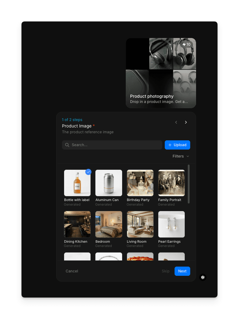 Uploading a product image to the Morphic product photography workflow