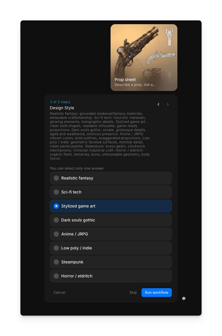 Vérification de la fiche de design d'accessoire générée dans le workflow Morphic