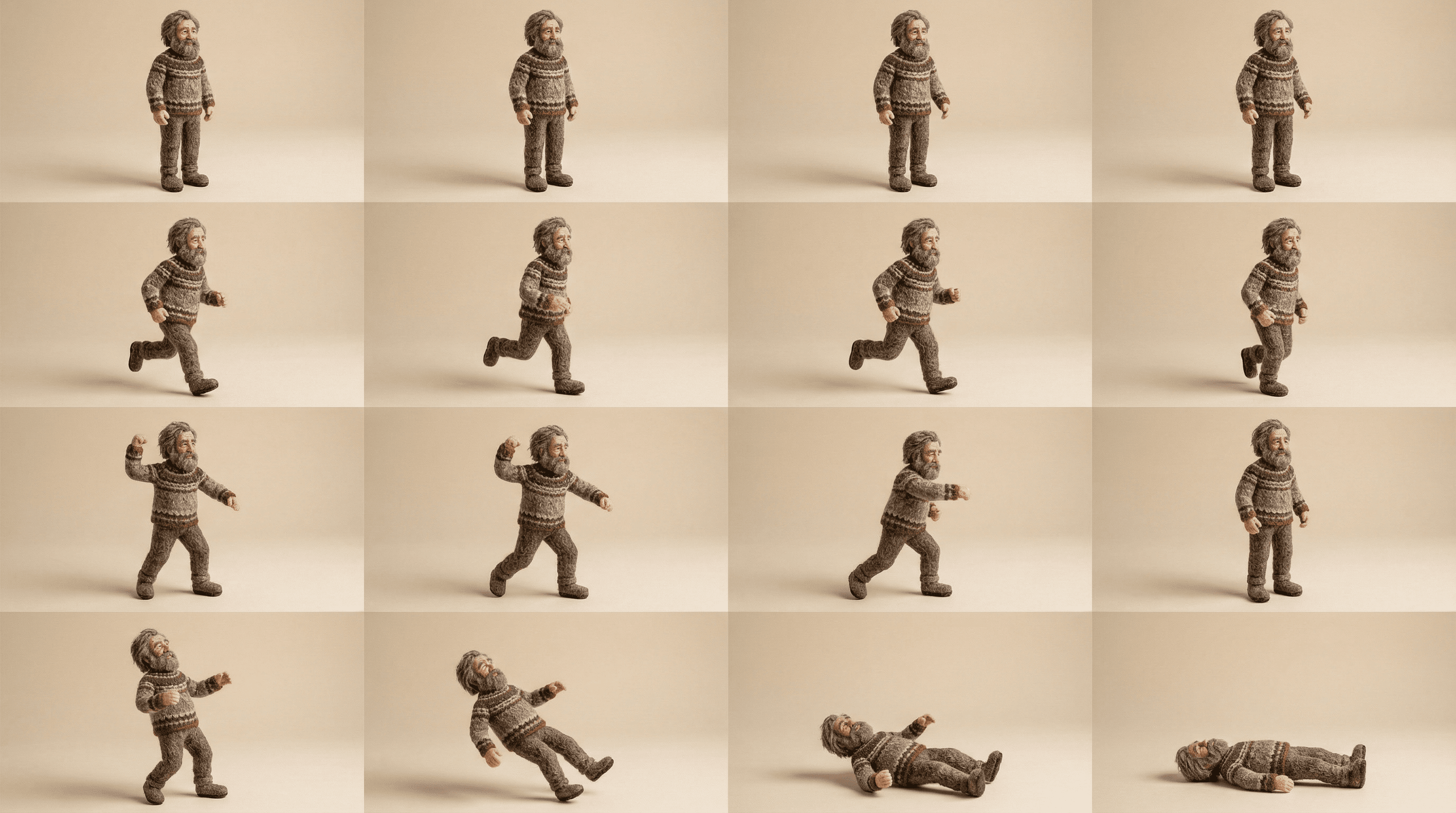 Generated sprite sheet showing all animation cycles arranged in a grid