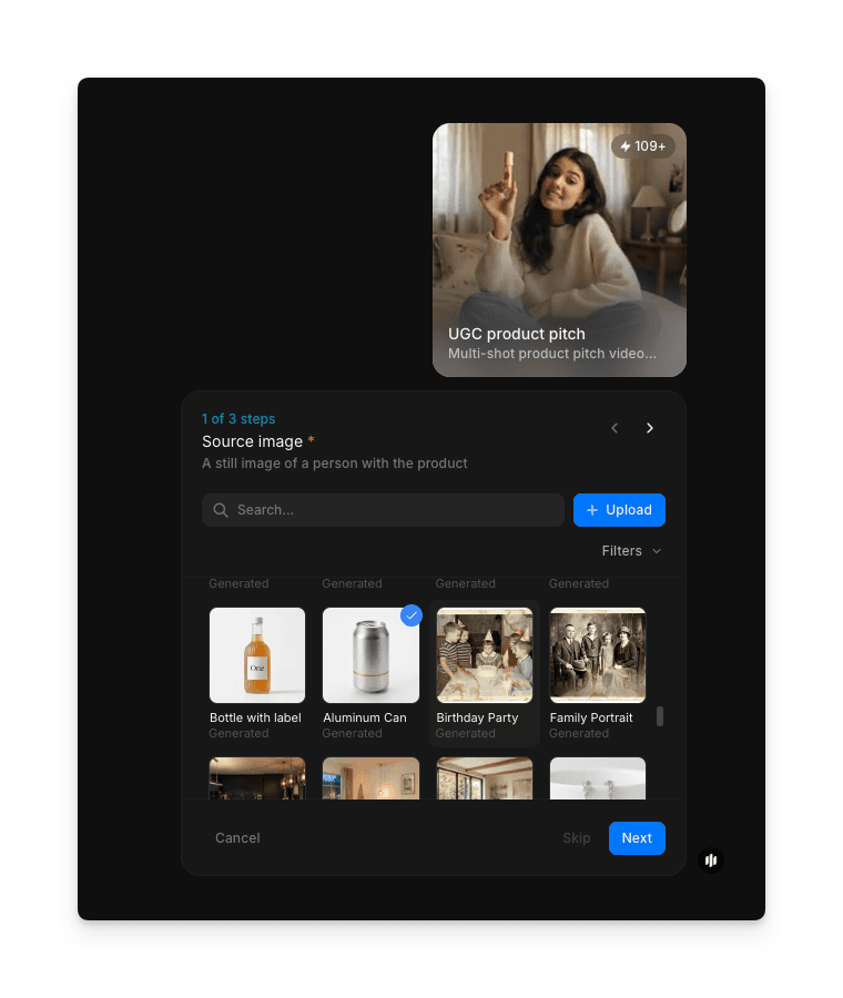 Morphic upload interface for UGC product pitch video workflow