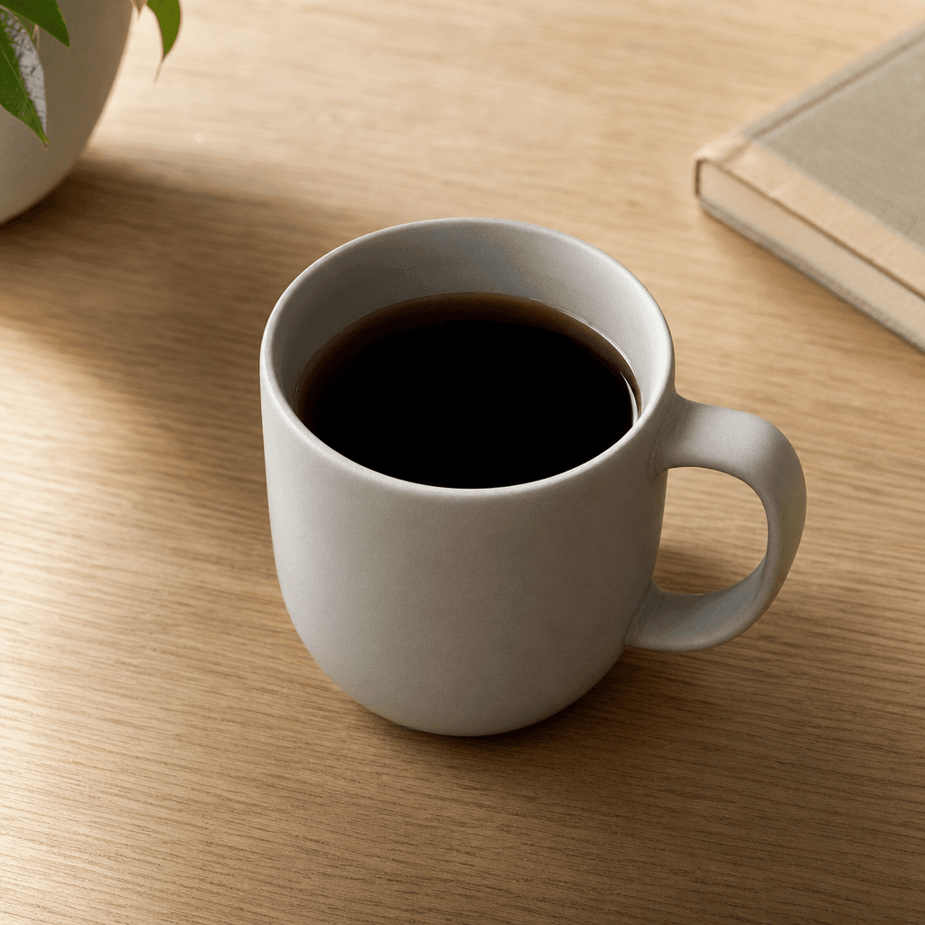 Sortie photo produit e-commerce de ChatGPT Images 2.0 : tasse à café en céramique mate sur un bureau en chêne, lumière douce du matin