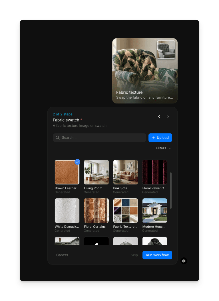 Saisie de la description du tissu cible dans le workflow de changement de texture de tissu Morphic