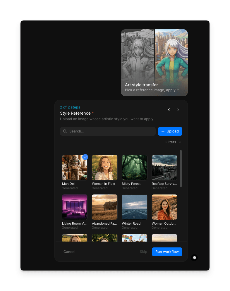Style reference upload step where you select the image whose artistic style you want to apply