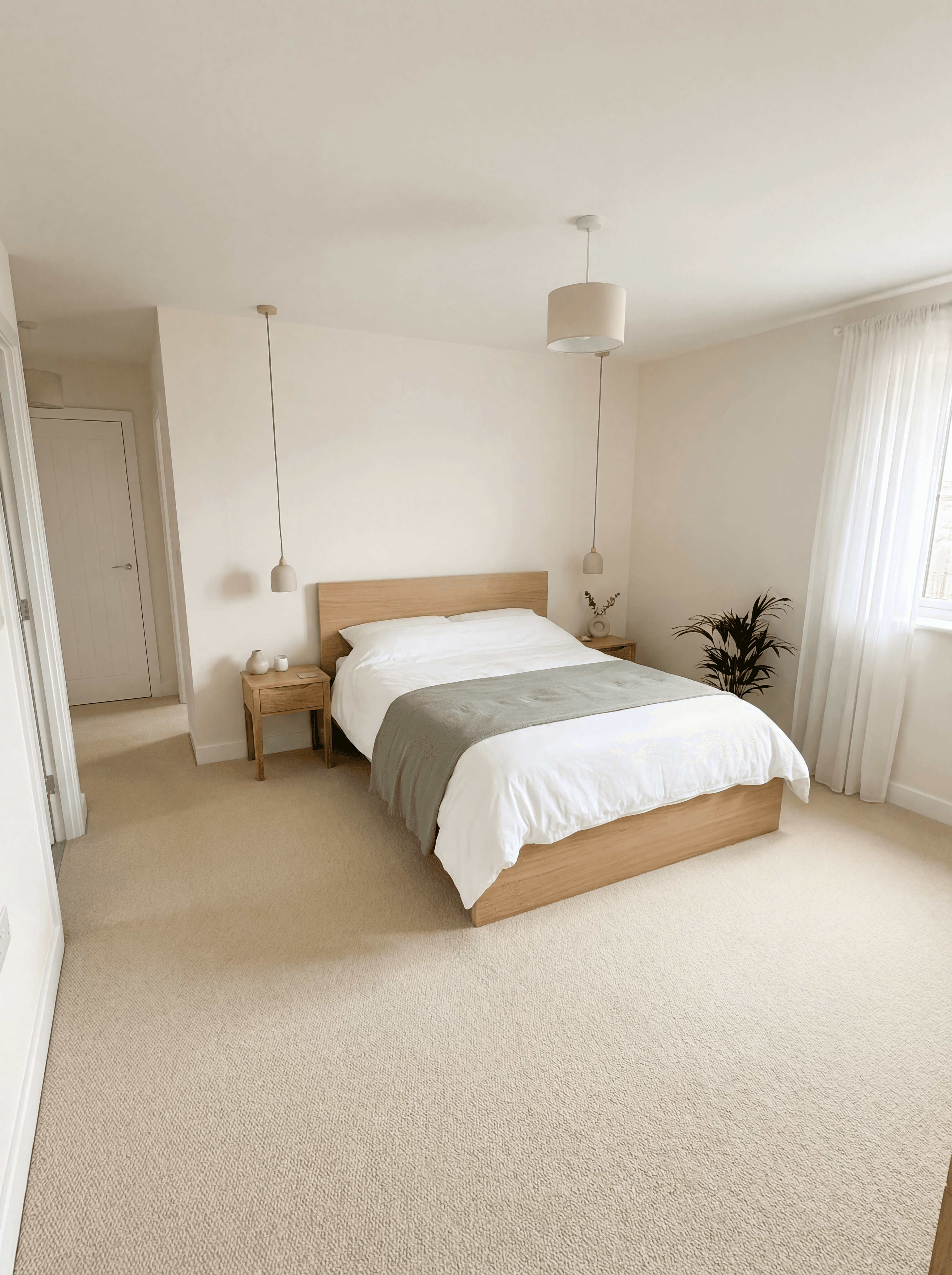 Photorealistic bedroom render generated from floor plan