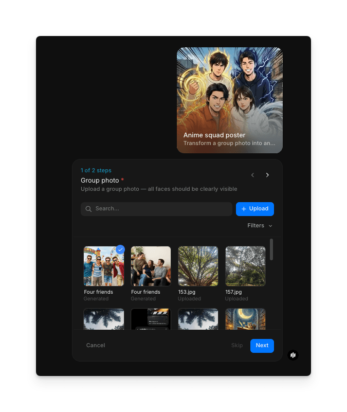 Morphic动漫战队海报工作流第一步，展示合照上传区域