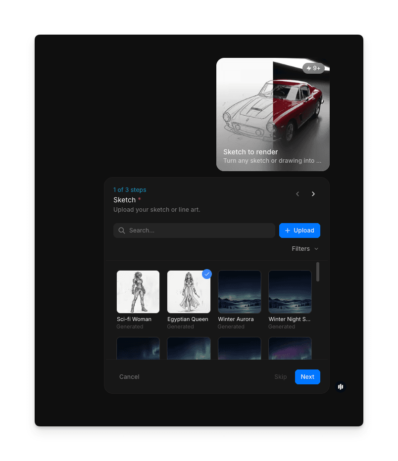 Upload interface for sketch input in the Morphic workflow