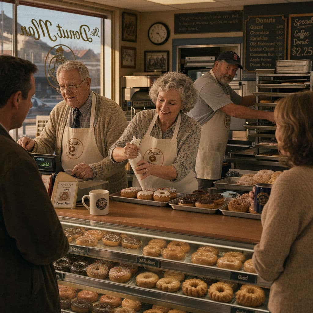 Small-town donut shop game cutscene generated with ChatGPT Images 2.0