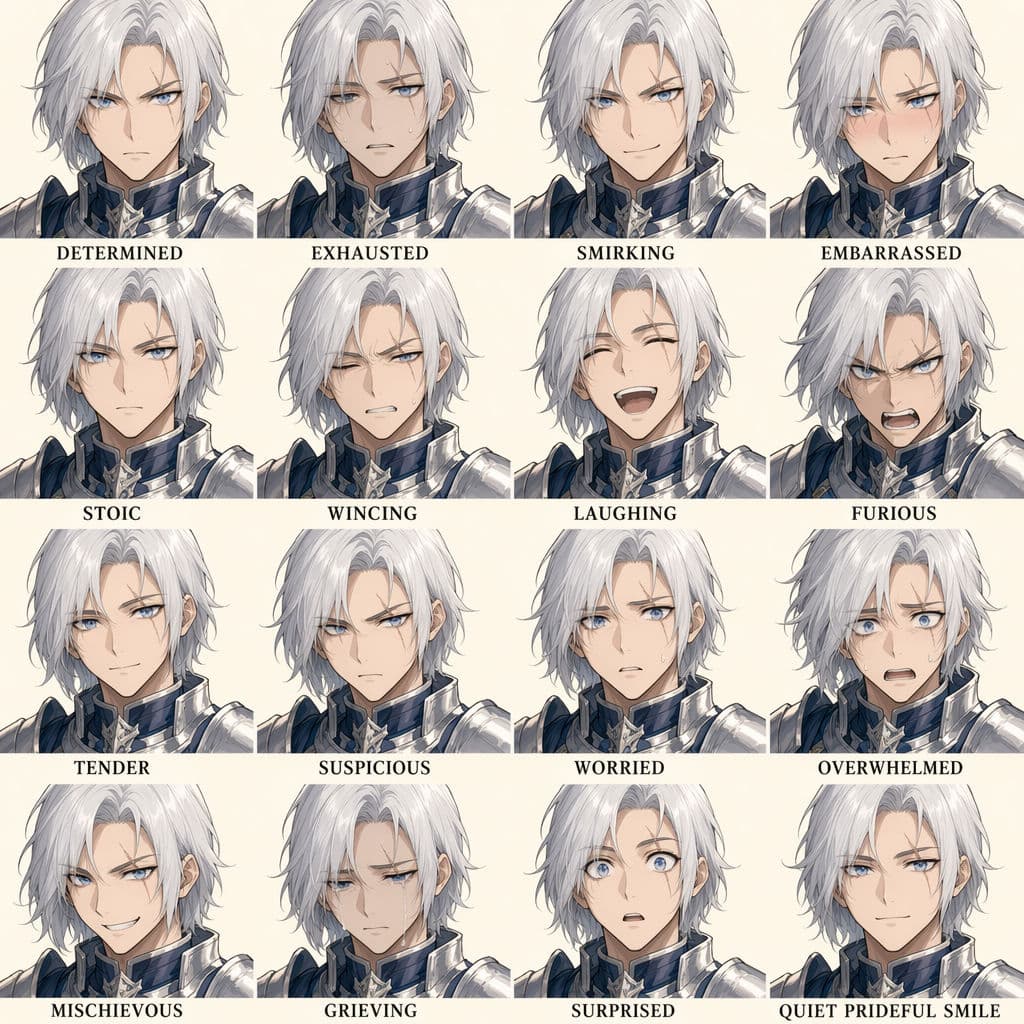 16-panel fantasy knight expression grid generated with ChatGPT Images 2.0