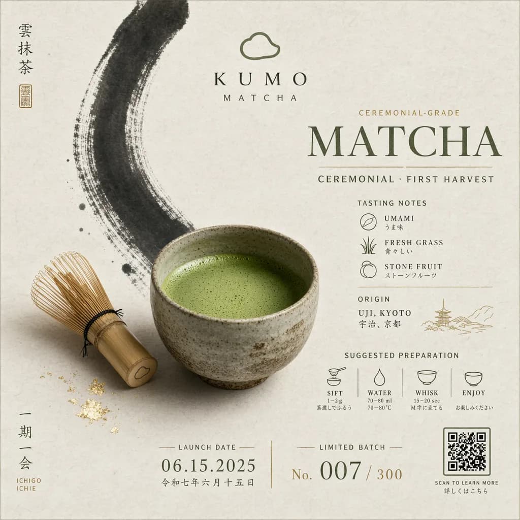 Wabi-Sabi-Launchposter für Kumo Matcha, generiert mit ChatGPT Images 2.0