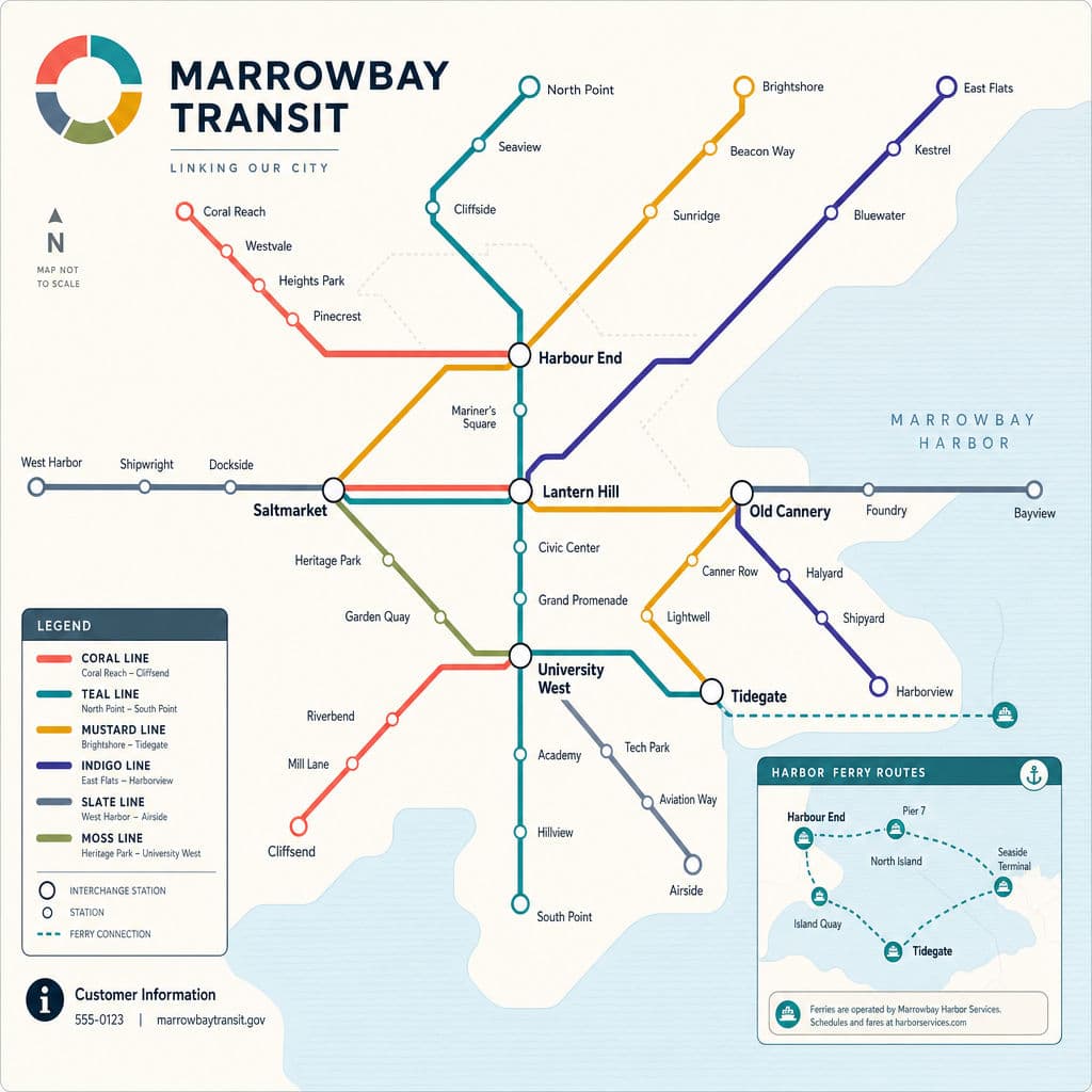 Fictional city subway transit map generated with ChatGPT Images 2.0