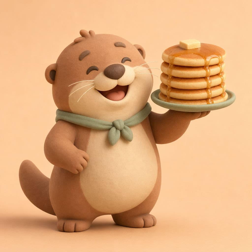 Render en arcilla de una nutria mascota con panqueques, generado con ChatGPT Images 2.0