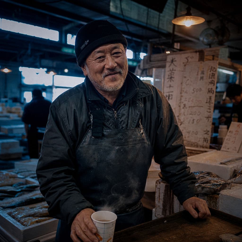 Pre-dawn Tokyo fish market candid portrait generated with ChatGPT Images 2.0