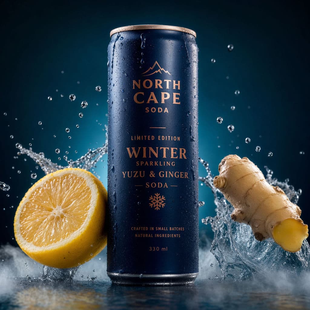 Yuzu ginger soda product photography generated with ChatGPT Images 2.0
