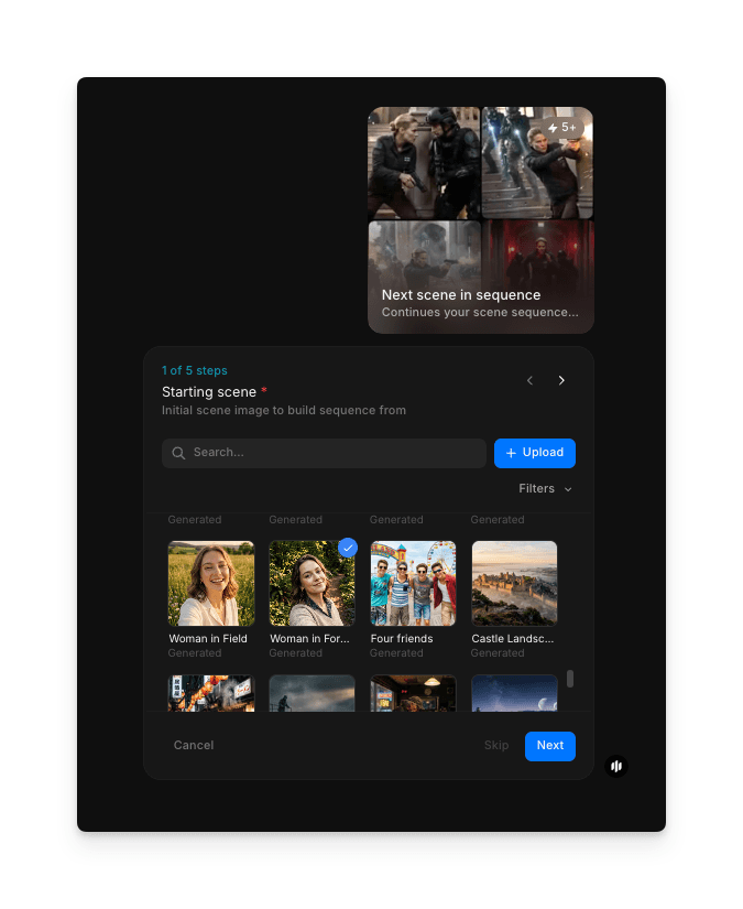 캐릭터 및 씬 설명 입력을 보여주는 Morphic 일관된 캐릭터 워크플로우