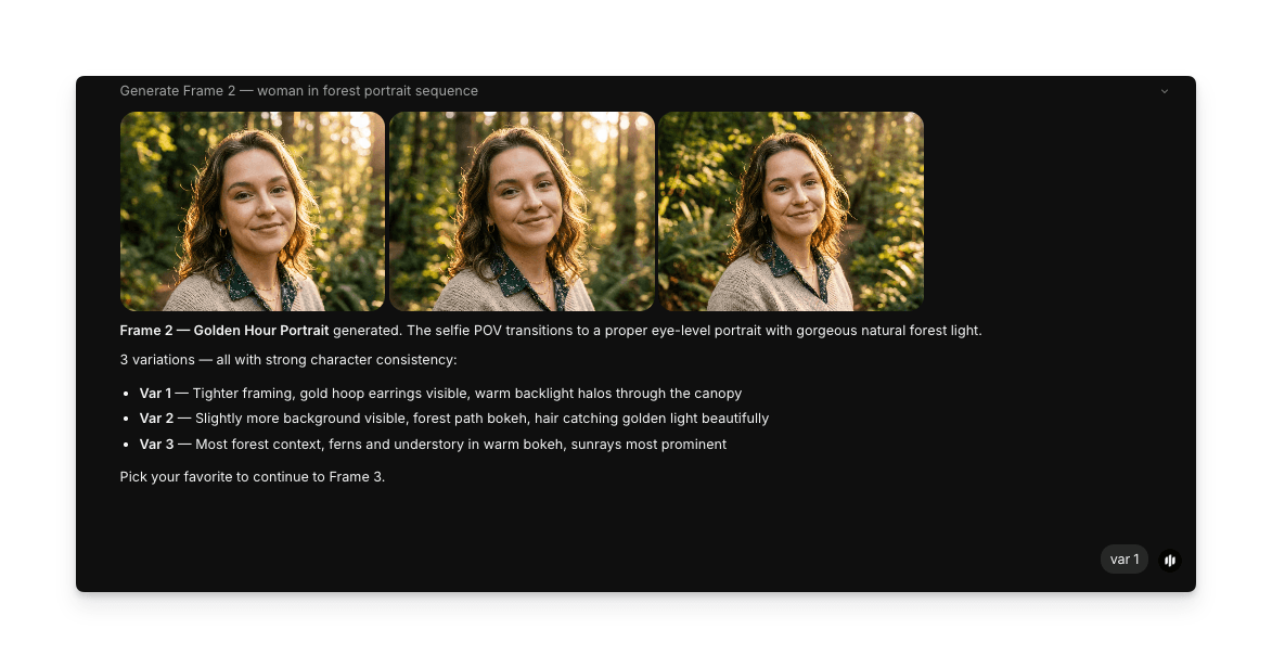 여러 프레임에서 캐릭터 일관성이 유지되는 나란히 비교