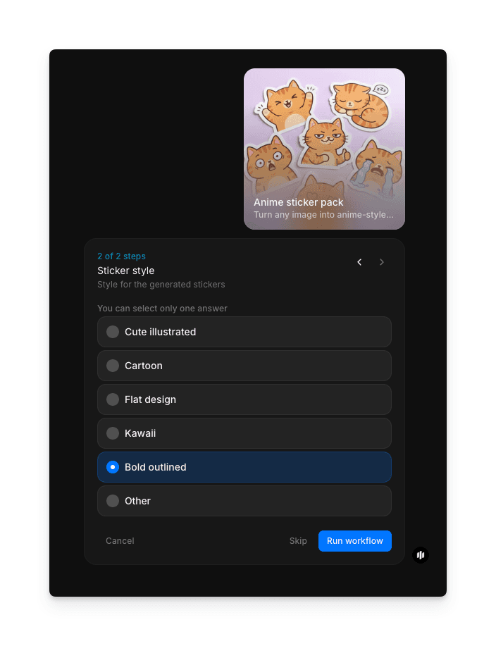 Morphic anime sticker style configuration and generation step