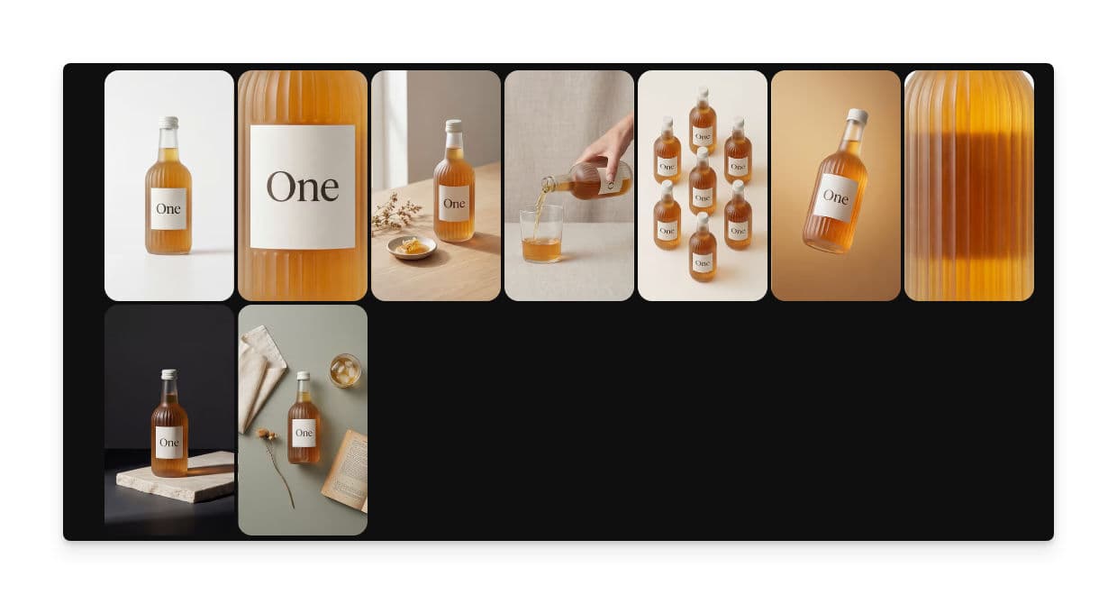 Storyboard de fotos de producto de 9 paneles terminado, generado por Morphic