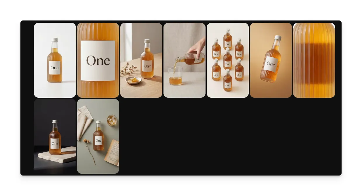 Fertiges Produktfoto-Storyboard aus 9 Panels, generiert von Morphic