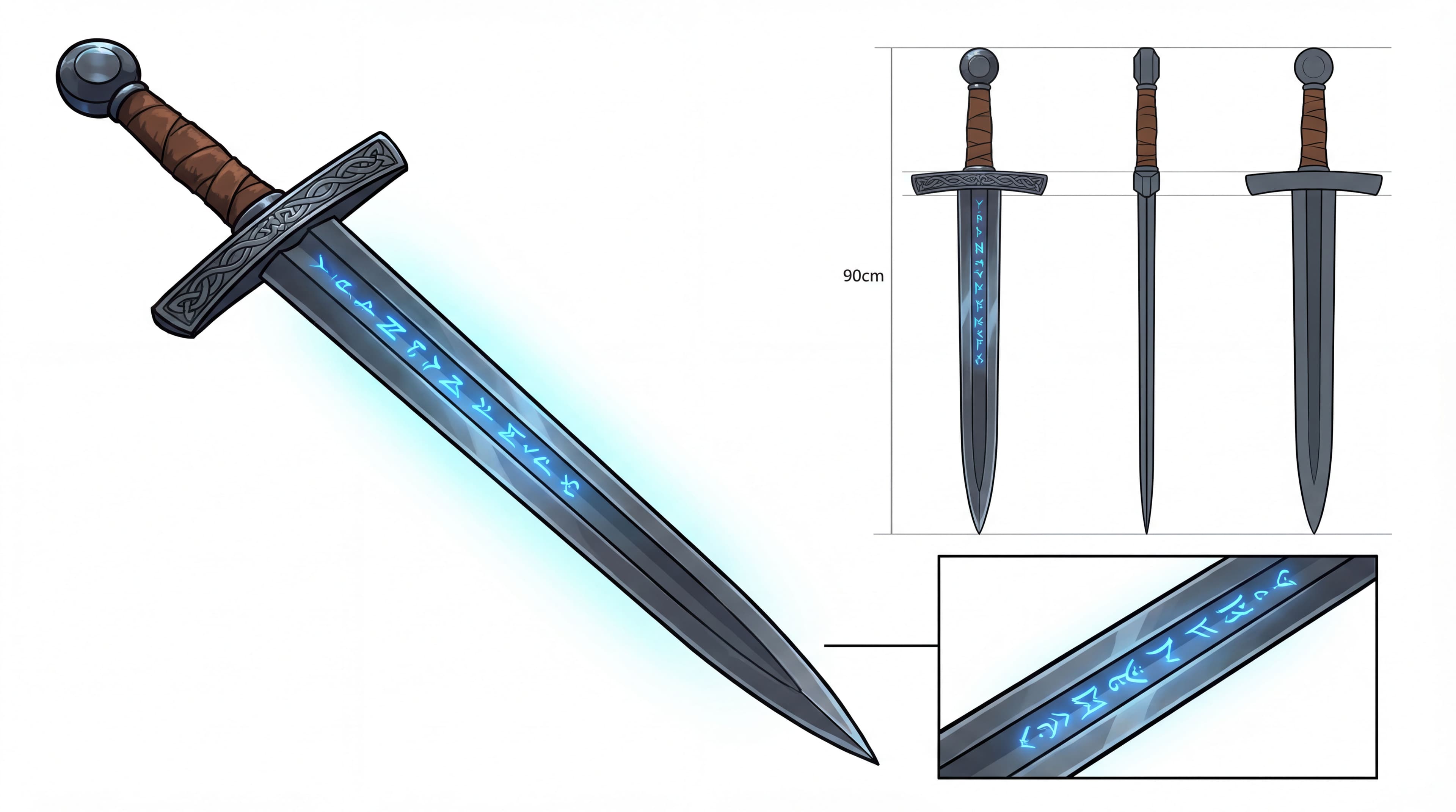 Ficha de design de props concluída mostrando vários ângulos e chamadas de detalhe