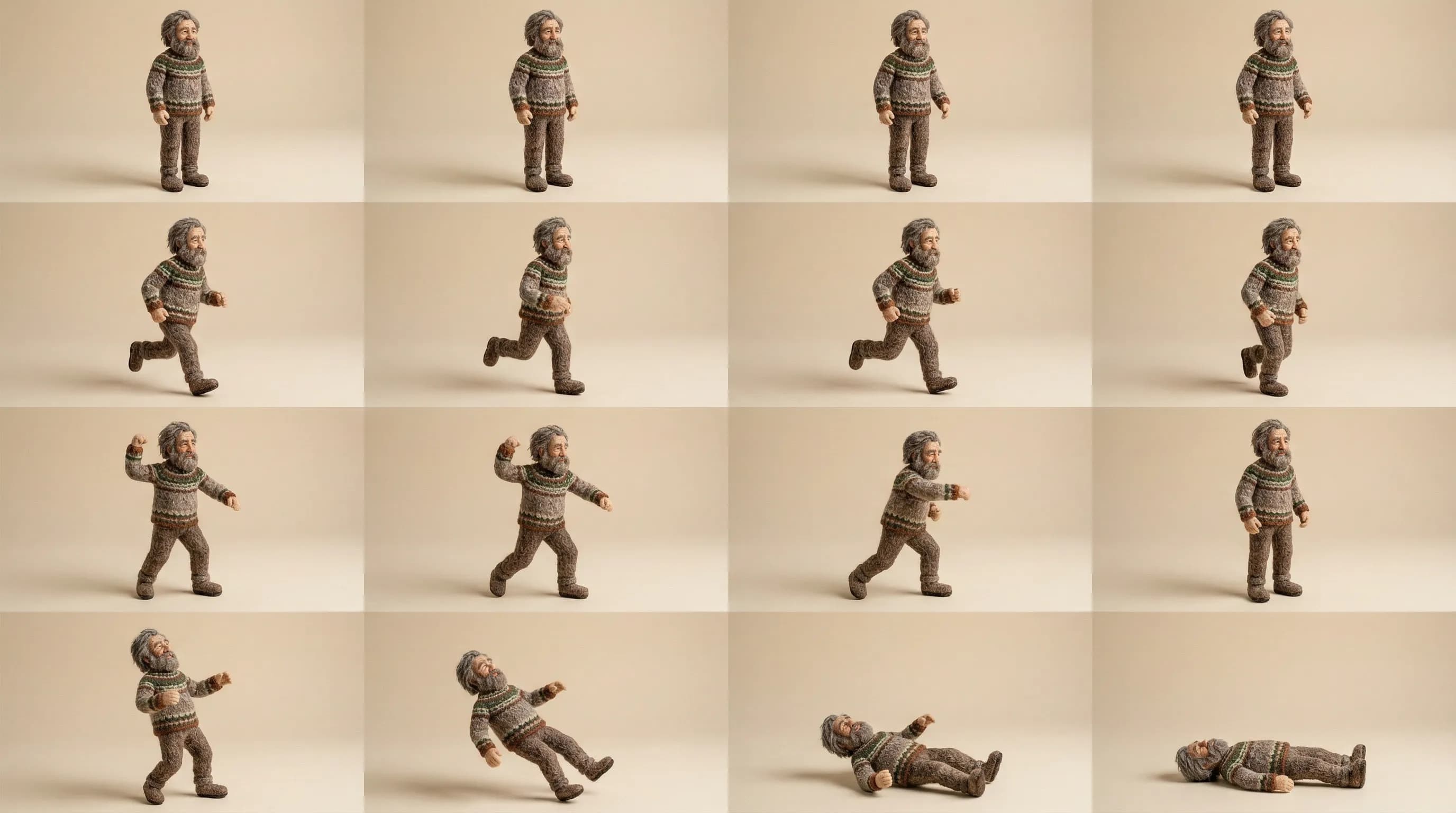 Erzeugtes Sprite-Sheet mit allen Animationszyklen in einem Raster