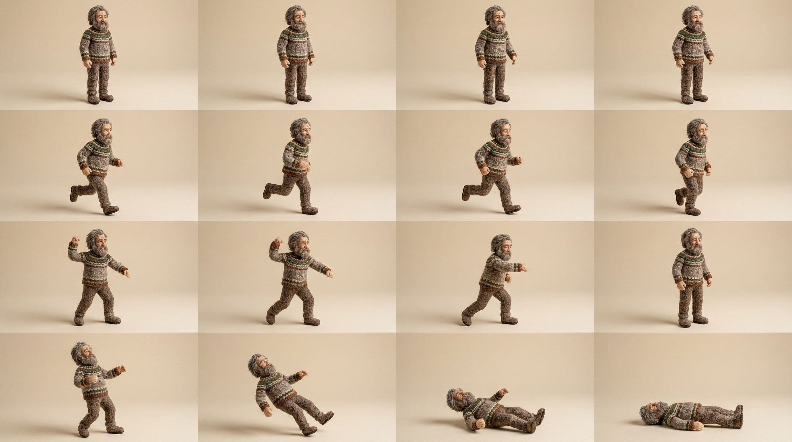 Erzeugtes Sprite-Sheet mit allen Animationszyklen in einem Raster