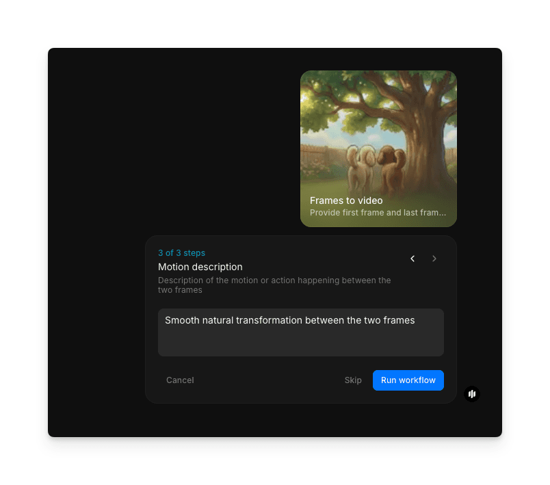 Morphic 工作流从上传的关键帧生成插值视频