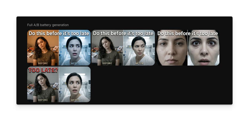 A/Bテスト用に生成された複数のYouTubeサムネイルバリエーション
