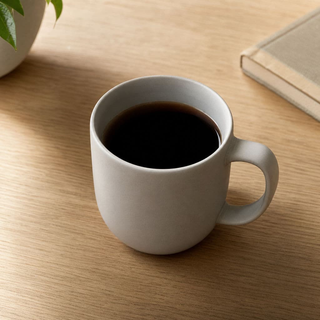 Resultado de fotografía de producto de e-commerce de ChatGPT Images 2.0: taza de café de cerámica mate sobre un escritorio de roble con luz suave de la mañana