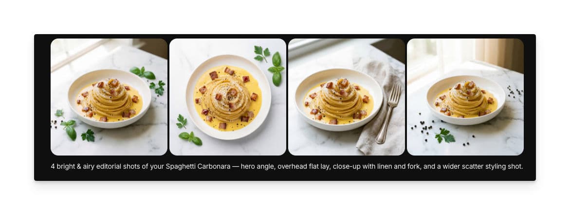 Fotografía de comida con estilo profesional generada por Morphic
