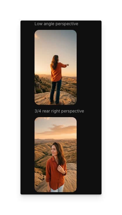 別のカメラアングルからの画像を表示する2つ目のパースペクティブ出力