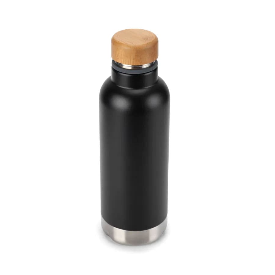 Matte black insulated water bottle on a plain white background as a compliant main image