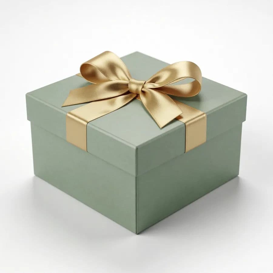 Sage-green ribboned gift box as a clean studio mockup on white