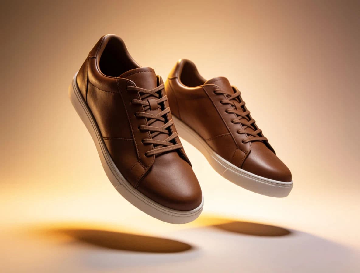 Leather sneakers as a clean hero with open space for copy