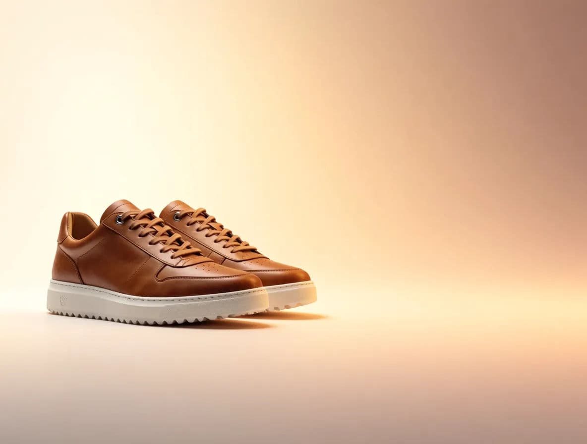 Leather sneakers as a clean hero with open space for copy